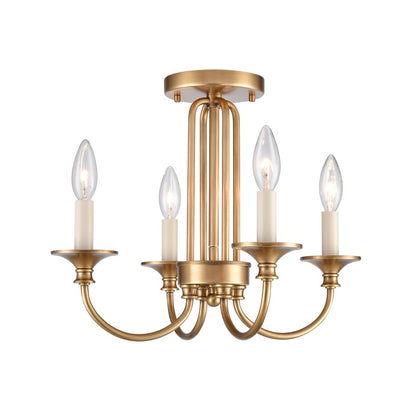 Atlas Lighting Cecil 16in 4-Light Semi Flush Mount | Traditional Natural Brass and Off White Metal | Dining Room & Foyer | Model CL11873-BS