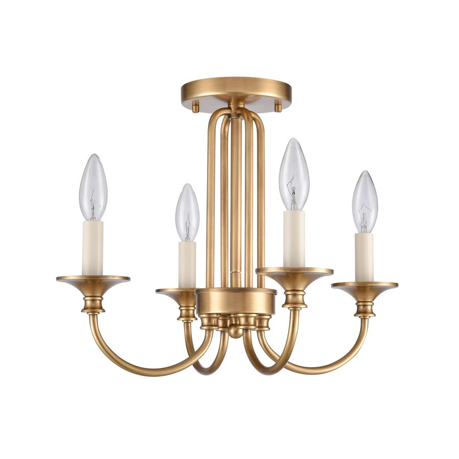 Atlas Lighting Cecil 16in 4-Light Semi Flush Mount | Traditional Natural Brass and Off White Metal | Dining Room & Foyer | Model CL11873-BS