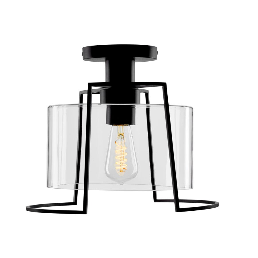 Atlas Lighting Cere 13in 1-Light Semi Flush Mount | Modern Matte Black and Clear Glass | Covered Patio & Entryway | Model CL11875-BK