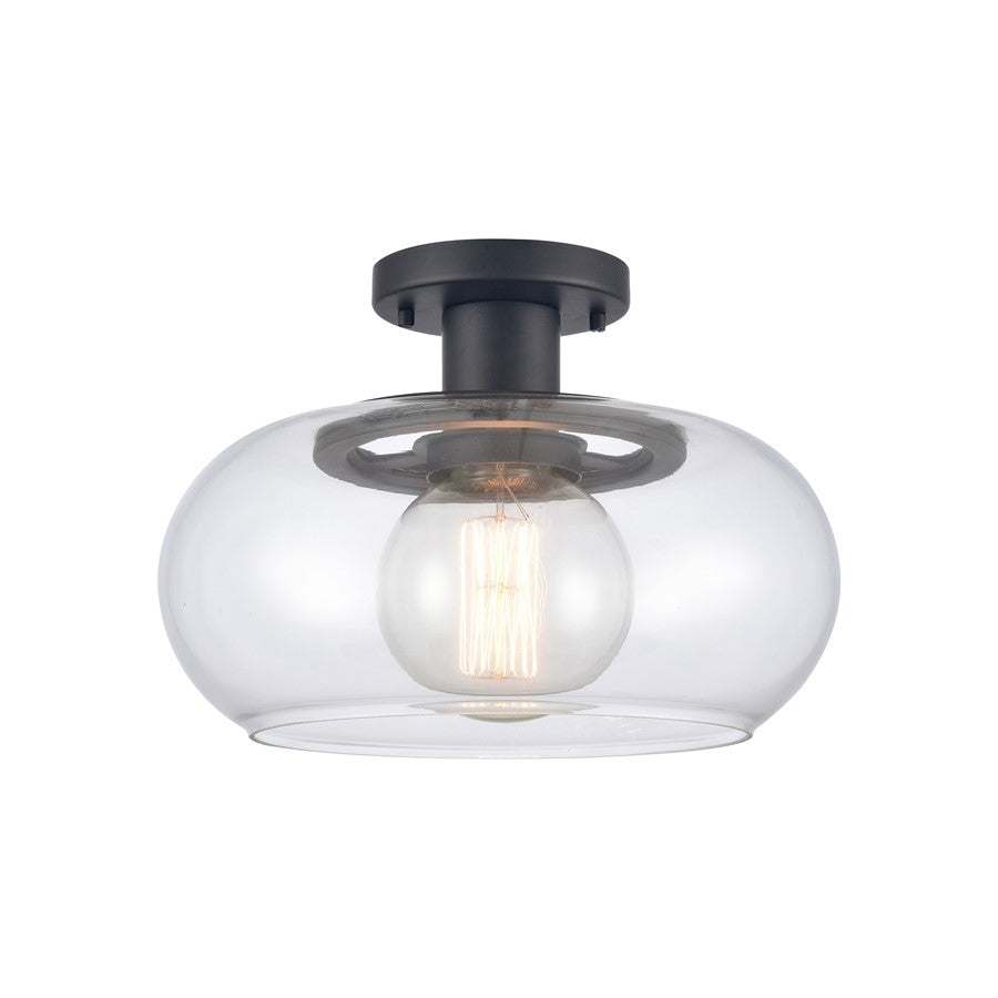 Atlas Lighting Clement 13in 1-Light Semi Flush Mount | Transitional Matte Black and Clear Glass | Dining Room & Kitchen | Model CL11876-BK