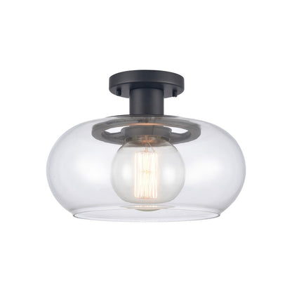 Atlas Lighting Clement 13in 1-Light Semi Flush Mount | Transitional Matte Black and Clear Glass | Dining Room & Kitchen | Model CL11876-BK