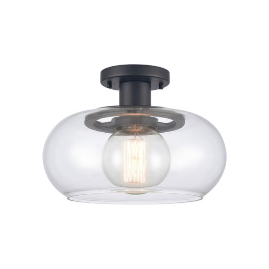 Atlas Lighting Clement 13in 1-Light Semi Flush Mount | Transitional Matte Black and Clear Glass | Dining Room & Kitchen | Model CL11876-BK