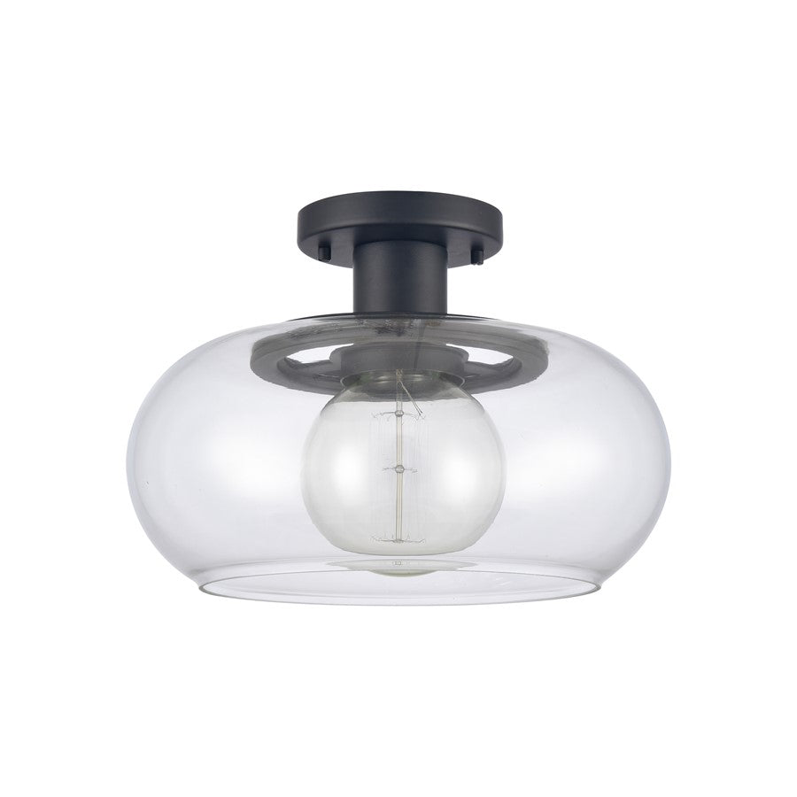 Atlas Lighting Clement 13in 1-Light Semi Flush Mount | Transitional Matte Black and Clear Glass | Dining Room & Kitchen | Model CL11876-BK