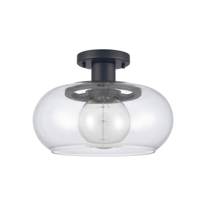 Atlas Lighting Clement 13in 1-Light Semi Flush Mount | Transitional Matte Black and Clear Glass | Dining Room & Kitchen | Model CL11876-BK