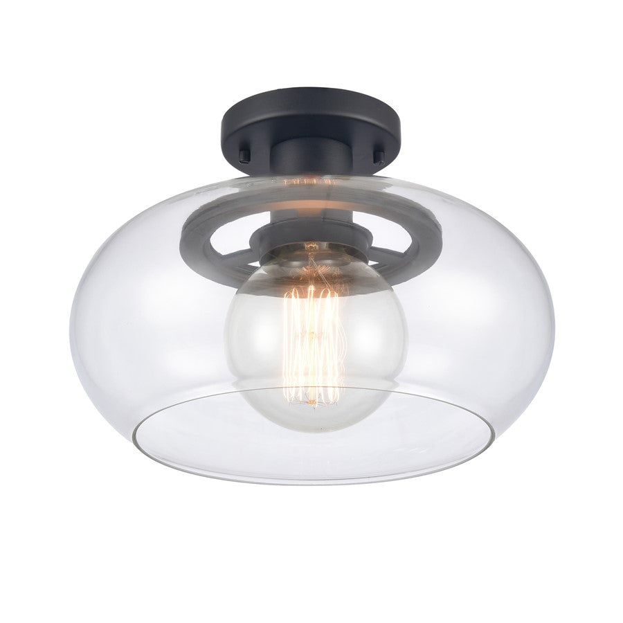 Atlas Lighting Clement 13in 1-Light Semi Flush Mount | Transitional Matte Black and Clear Glass | Dining Room & Kitchen | Model CL11876-BK