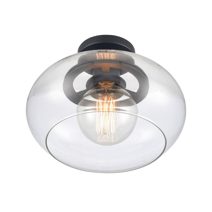 Atlas Lighting Clement 13in 1-Light Semi Flush Mount | Transitional Matte Black and Clear Glass | Dining Room & Kitchen | Model CL11876-BK