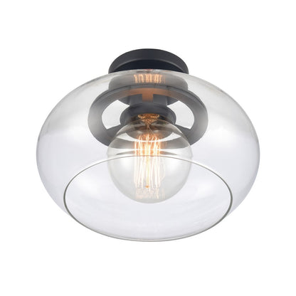 Atlas Lighting Clement 13in 1-Light Semi Flush Mount | Transitional Matte Black and Clear Glass | Dining Room & Kitchen | Model CL11876-BK