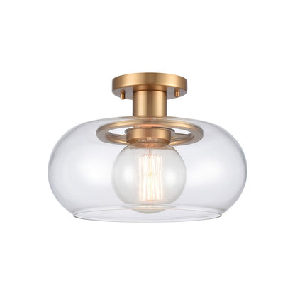 Atlas Lighting Clement 13in 1-Light Semi Flush Mount | Transitional Brushed Gold and Clear Glass | Dining Room & Kitchen | Model CL11876-GD