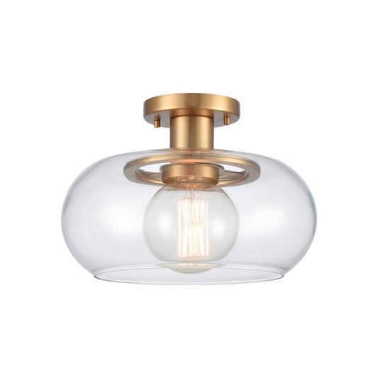 Atlas Lighting Clement 13in 1-Light Semi Flush Mount | Transitional Brushed Gold and Clear Glass | Dining Room & Kitchen | Model CL11876-GD