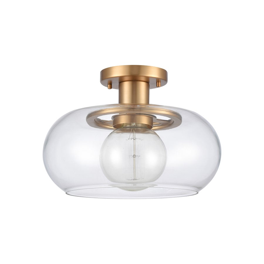 Atlas Lighting Clement 13in 1-Light Semi Flush Mount | Transitional Brushed Gold and Clear Glass | Dining Room & Kitchen | Model CL11876-GD