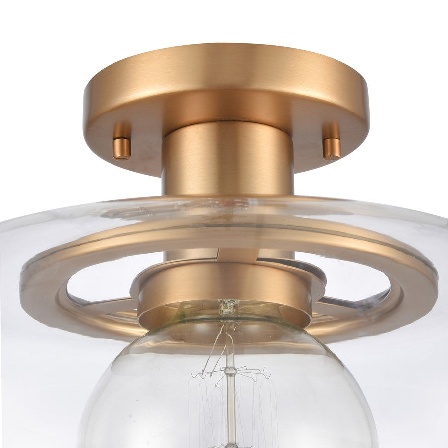 Atlas Lighting Clement 13in 1-Light Semi Flush Mount | Transitional Brushed Gold and Clear Glass | Dining Room & Kitchen | Model CL11876-GD