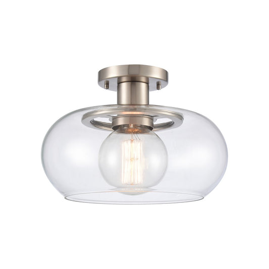 Atlas Lighting Clement 13in 1-Light Semi Flush Mount | Transitional Antique Nickel and Clear Glass | Hallway & Bedroom Ceiling | Model CL11876-NK
