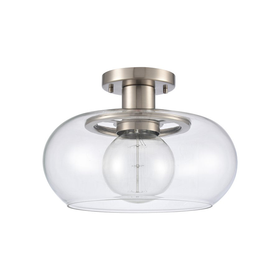Atlas Lighting Clement 13in 1-Light Semi Flush Mount | Transitional Antique Nickel and Clear Glass | Hallway & Bedroom Ceiling | Model CL11876-NK