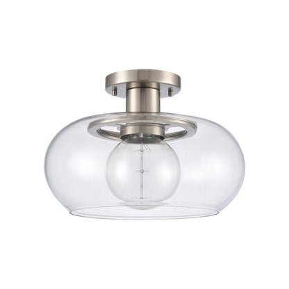 Atlas Lighting Clement 13in 1-Light Semi Flush Mount | Transitional Antique Nickel and Clear Glass | Hallway & Bedroom Ceiling | Model CL11876-NK