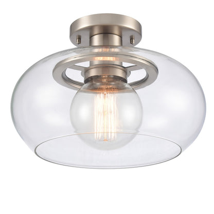 Atlas Lighting Clement 13in 1-Light Semi Flush Mount | Transitional Antique Nickel and Clear Glass | Hallway & Bedroom Ceiling | Model CL11876-NK