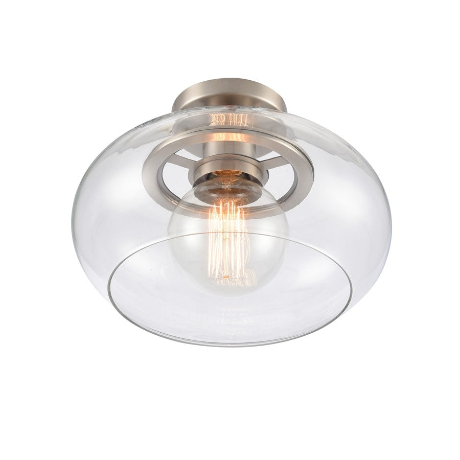 Atlas Lighting Clement 13in 1-Light Semi Flush Mount | Transitional Antique Nickel and Clear Glass | Hallway & Bedroom Ceiling | Model CL11876-NK