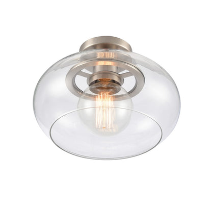 Atlas Lighting Clement 13in 1-Light Semi Flush Mount | Transitional Antique Nickel and Clear Glass | Hallway & Bedroom Ceiling | Model CL11876-NK