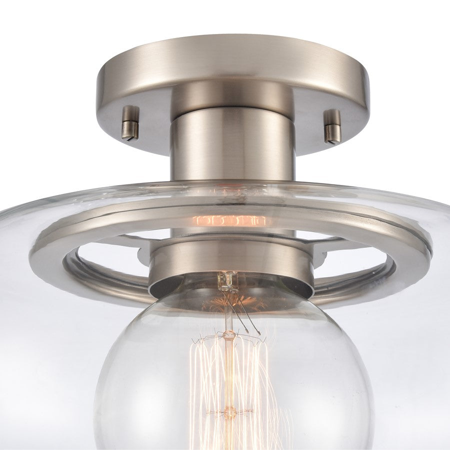 Atlas Lighting Clement 13in 1-Light Semi Flush Mount | Transitional Antique Nickel and Clear Glass | Hallway & Bedroom Ceiling | Model CL11876-NK