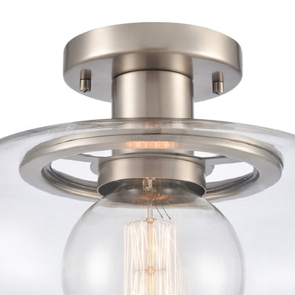 Atlas Lighting Clement 13in 1-Light Semi Flush Mount | Transitional Antique Nickel and Clear Glass | Hallway & Bedroom Ceiling | Model CL11876-NK