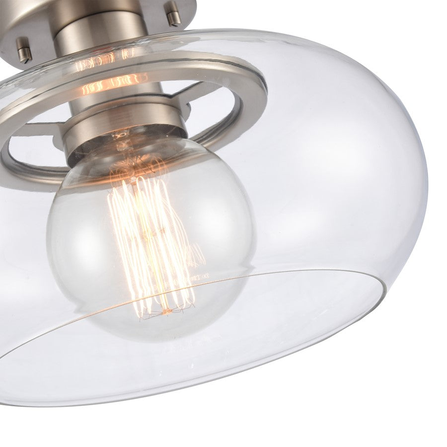 Atlas Lighting Clement 13in 1-Light Semi Flush Mount | Transitional Antique Nickel and Clear Glass | Hallway & Bedroom Ceiling | Model CL11876-NK