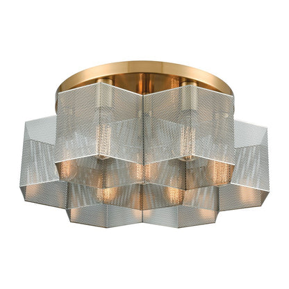 Atlas Lighting Compartir 19in 7-Light Semi Flush Mount | Modern Satin Brass and Nickel Metal | Kitchen & Dining Room Ceiling Light | Model CL11877-BS
