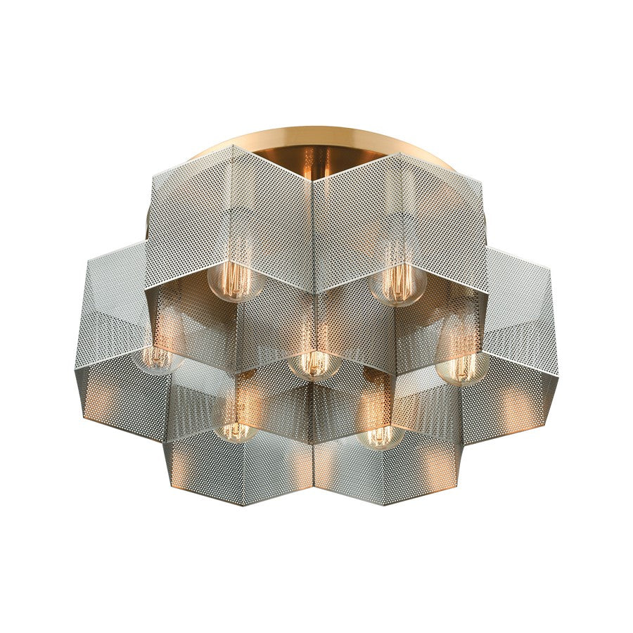 Atlas Lighting Compartir 19in 7-Light Semi Flush Mount | Modern Satin Brass and Nickel Metal | Kitchen & Dining Room Ceiling Light | Model CL11877-BS
