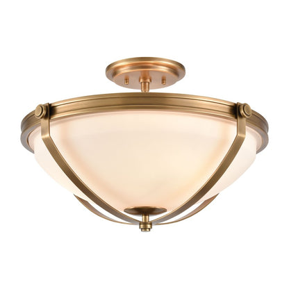 Atlas Lighting Connelly 19in 3-Light Semi Flush Mount | Traditional Natural Brass and White Glass | Dining Room & Living Room | Model CL11878-BS