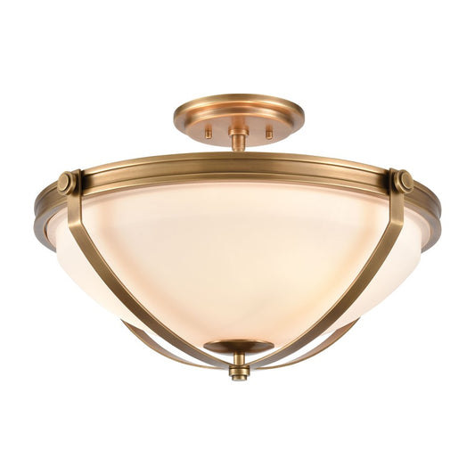 Atlas Lighting Connelly 19in 3-Light Semi Flush Mount | Traditional Natural Brass and White Glass | Dining Room & Living Room | Model CL11878-BS