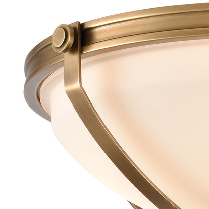 Atlas Lighting Connelly 19in 3-Light Semi Flush Mount | Traditional Natural Brass and White Glass | Dining Room & Living Room | Model CL11878-BS