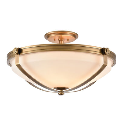 Atlas Lighting Connelly 23in 4-Light Semi Flush Mount | Traditional Natural Brass and White Glass | Dining Room & Living Room | Model CL11879-BS