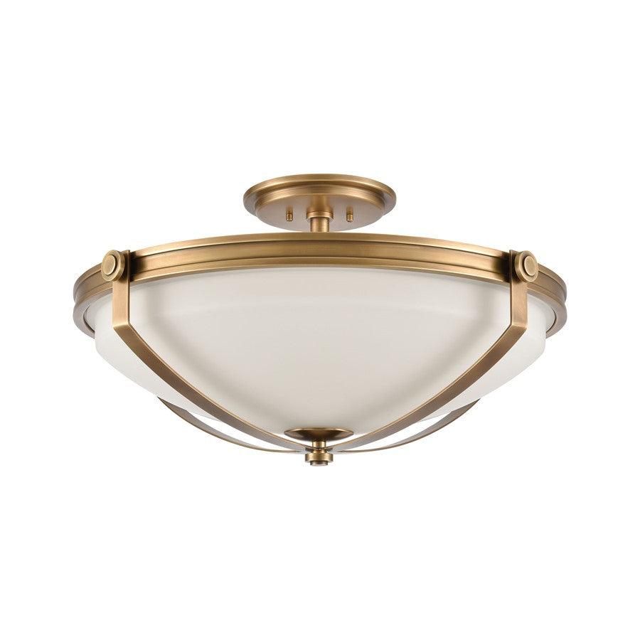 Atlas Lighting Connelly 23in 4-Light Semi Flush Mount | Traditional Natural Brass and White Glass | Dining Room & Living Room | Model CL11879-BS
