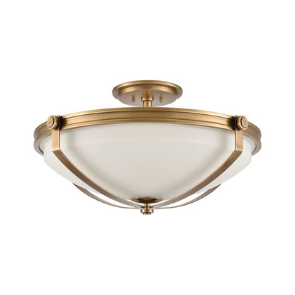 Atlas Lighting Connelly 23in 4-Light Semi Flush Mount | Traditional Natural Brass and White Glass | Dining Room & Living Room | Model CL11879-BS