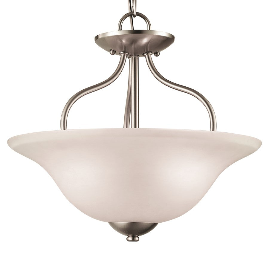 Atlas Lighting Conway 15in 2-Light Semi-Flush Mount | Traditional Brushed Nickel and White Frosted Glass | Hallway & Bedroom | Model CL11880-NK