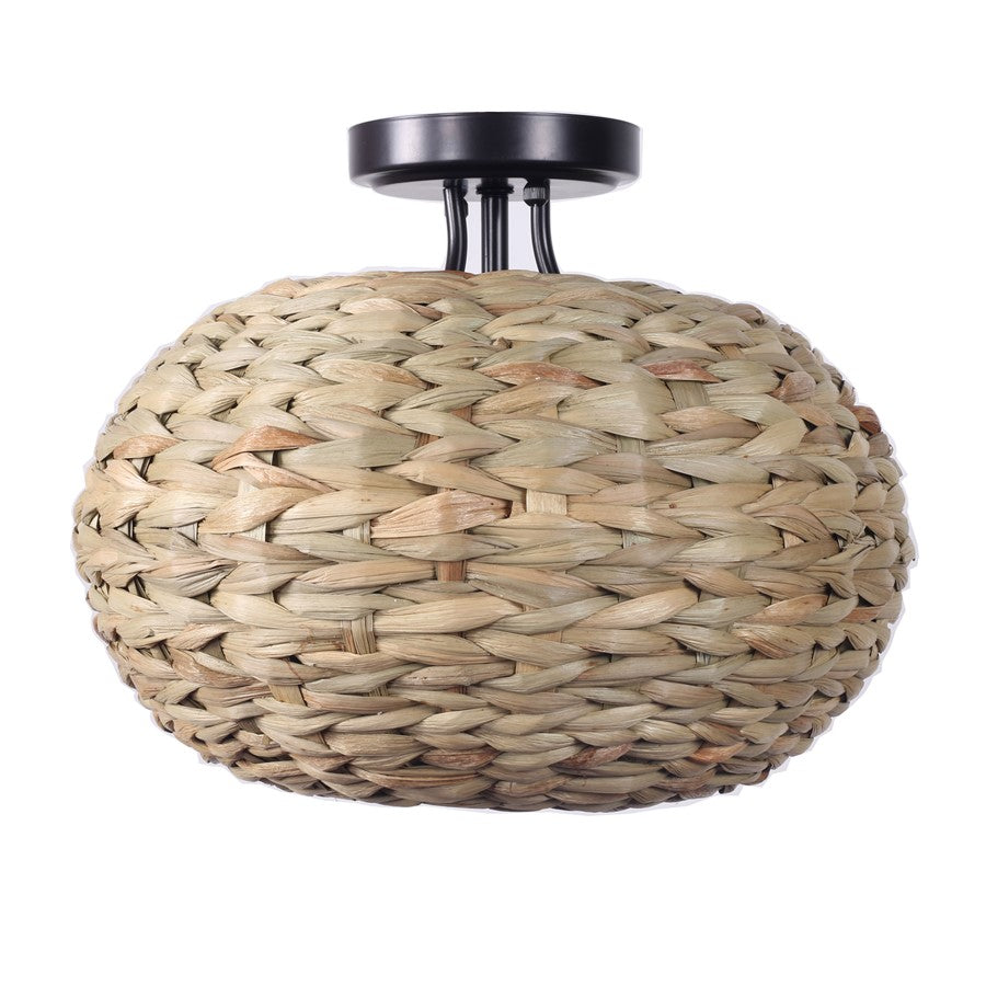 Atlas Lighting Cove 13.75in 1-Light Semi-Flush Mount | Transitional Natural Rattan and Oil Rubbed Bronze | Entryway & Bedroom | Model CL11881-NA