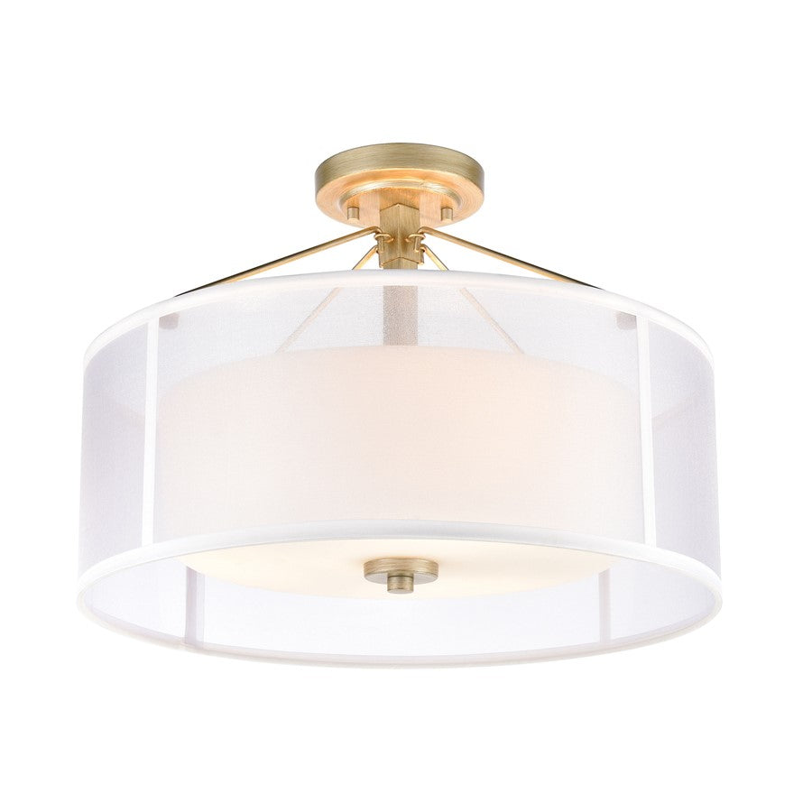 Atlas Lighting Diffusion 18in 3-Light Semi-Flush Mount | Transitional Soft Gold and White Fabric Shade | Living Room & Dining Room | Model CL11882-GD
