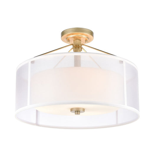 Atlas Lighting Diffusion 18in 3-Light Semi-Flush Mount | Transitional Soft Gold and White Fabric Shade | Living Room & Dining Room | Model CL11882-GD