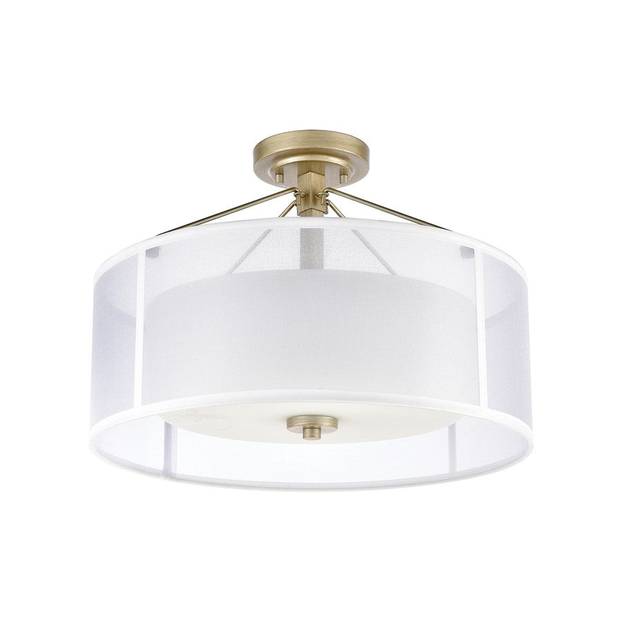 Atlas Lighting Diffusion 18in 3-Light Semi-Flush Mount | Transitional Soft Gold and White Fabric Shade | Living Room & Dining Room | Model CL11882-GD