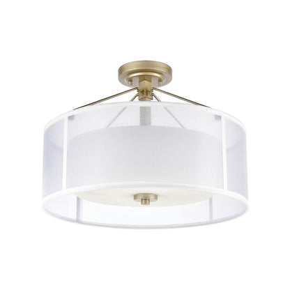 Atlas Lighting Diffusion 18in 3-Light Semi-Flush Mount | Transitional Soft Gold and White Fabric Shade | Living Room & Dining Room | Model CL11882-GD