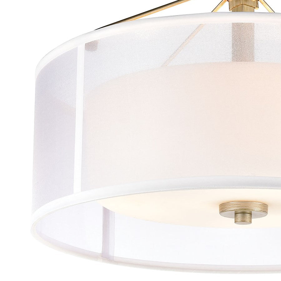Atlas Lighting Diffusion 18in 3-Light Semi-Flush Mount | Transitional Soft Gold and White Fabric Shade | Living Room & Dining Room | Model CL11882-GD