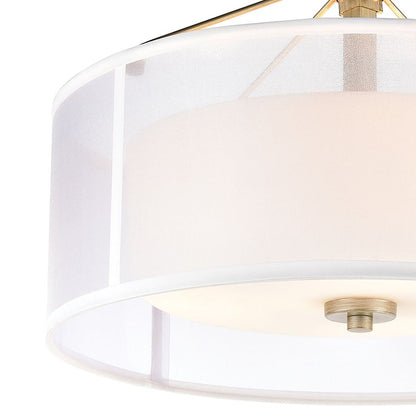 Atlas Lighting Diffusion 18in 3-Light Semi-Flush Mount | Transitional Soft Gold and White Fabric Shade | Living Room & Dining Room | Model CL11882-GD