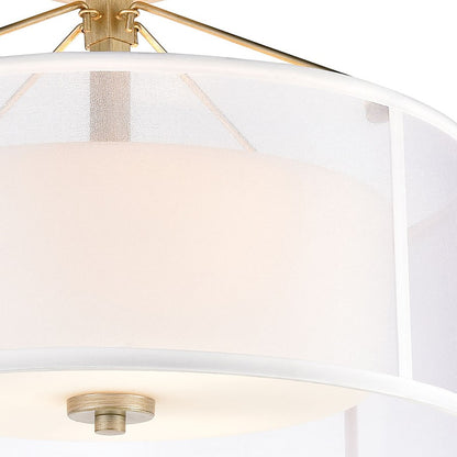 Atlas Lighting Diffusion 18in 3-Light Semi-Flush Mount | Transitional Soft Gold and White Fabric Shade | Living Room & Dining Room | Model CL11882-GD