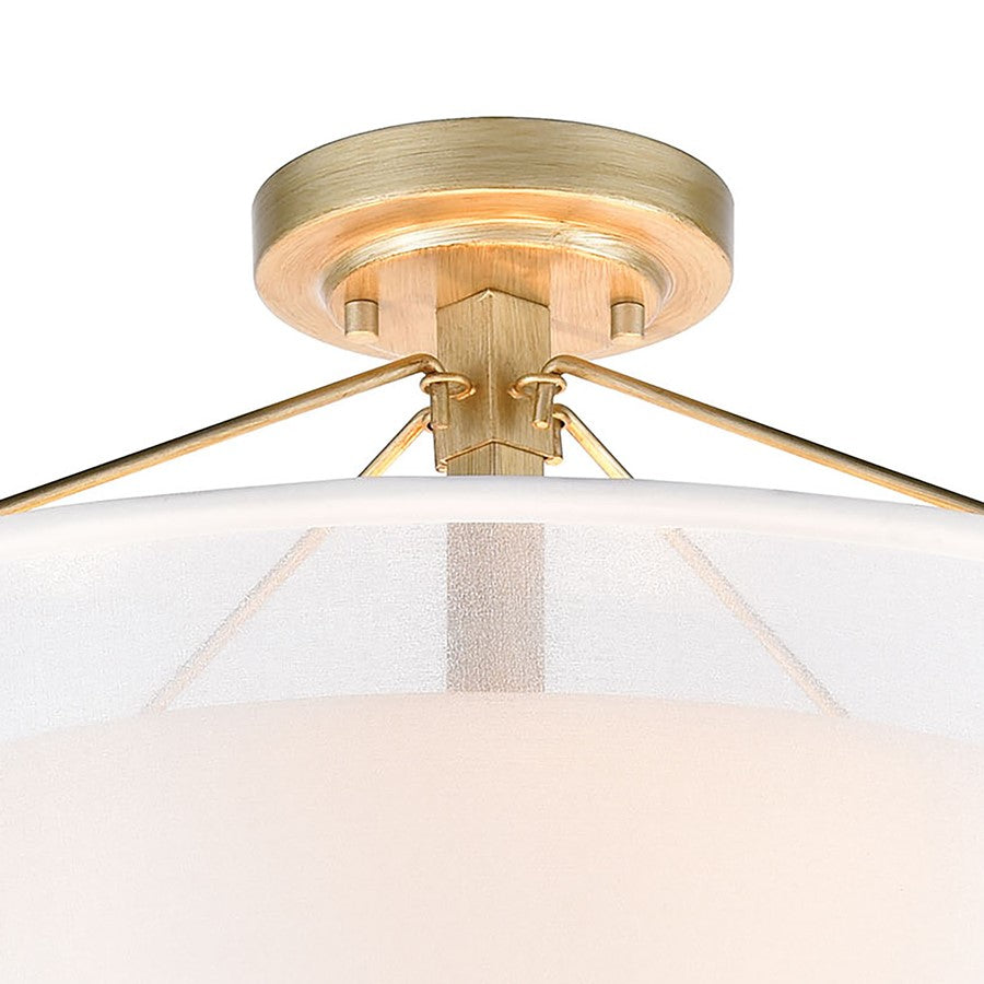Atlas Lighting Diffusion 18in 3-Light Semi-Flush Mount | Transitional Soft Gold and White Fabric Shade | Living Room & Dining Room | Model CL11882-GD