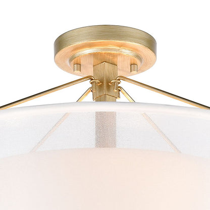 Atlas Lighting Diffusion 18in 3-Light Semi-Flush Mount | Transitional Soft Gold and White Fabric Shade | Living Room & Dining Room | Model CL11882-GD