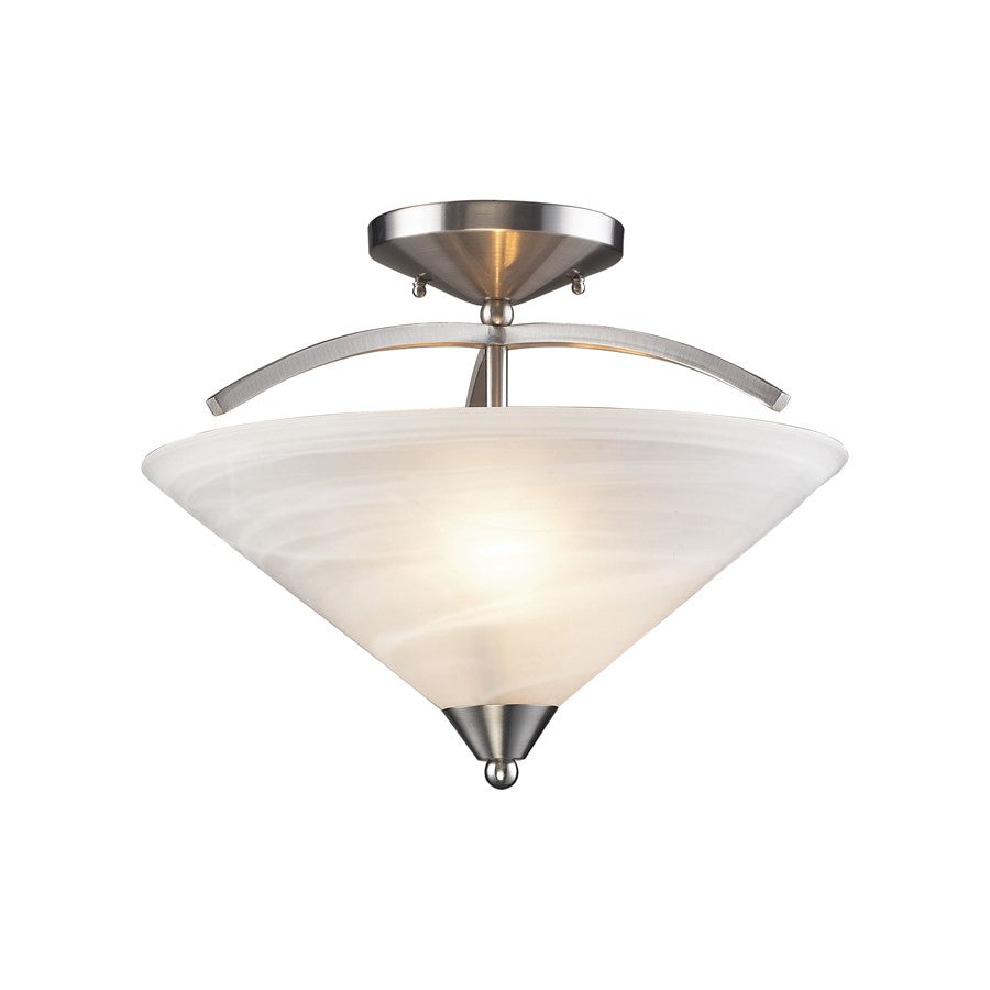 Atlas Lighting Elysburg 16in 2-Light Semi-Flush Mount | Transitional Satin Nickel and White Glass | Bedroom & Hallway Ceiling | Model CL11883-NK