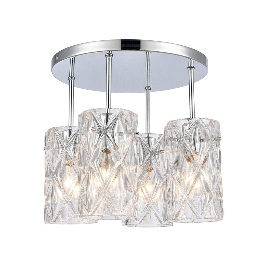 Atlas Lighting Forma de Crystal 13.75in 4-Light Semi-Flush Mount | Modern Polished Chrome and Clear Textured Glass | Living Room | Model CL11887-CH