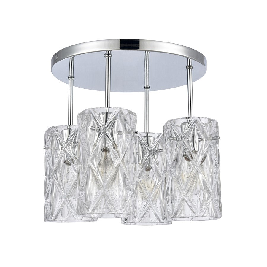 Atlas Lighting Forma de Crystal 13.75in 4-Light Semi-Flush Mount | Modern Polished Chrome and Clear Textured Glass | Living Room | Model CL11887-CH