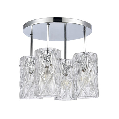 Atlas Lighting Forma de Crystal 13.75in 4-Light Semi-Flush Mount | Modern Polished Chrome and Clear Textured Glass | Living Room | Model CL11887-CH