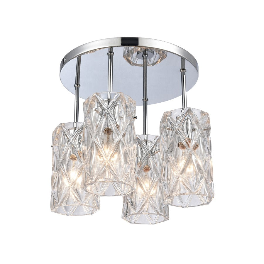 Atlas Lighting Forma de Crystal 13.75in 4-Light Semi-Flush Mount | Modern Polished Chrome and Clear Textured Glass | Living Room | Model CL11887-CH