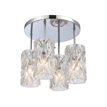 Atlas Lighting Forma de Crystal 13.75in 4-Light Semi-Flush Mount | Modern Polished Chrome and Clear Textured Glass | Living Room | Model CL11887-CH