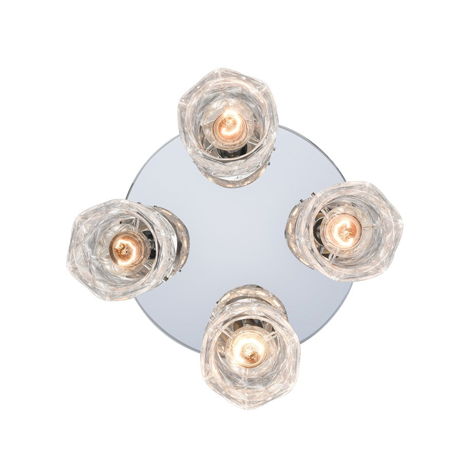 Atlas Lighting Forma de Crystal 13.75in 4-Light Semi-Flush Mount | Modern Polished Chrome and Clear Textured Glass | Living Room | Model CL11887-CH